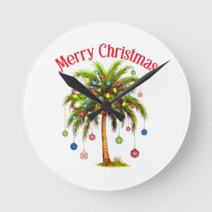 Frohe Weihnachtspalme Tree Light Hawaiian Tropical Runde Wanduhr