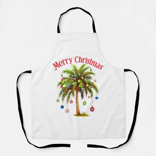 Frohe Weihnachtspalme Tree Light Hawaiian Tropical Schürze (Vorderseite)