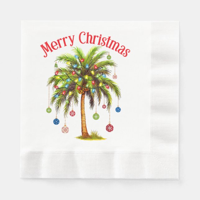 Frohe Weihnachtspalme Tree Light Hawaiian Tropical Serviette (Vorderseite)