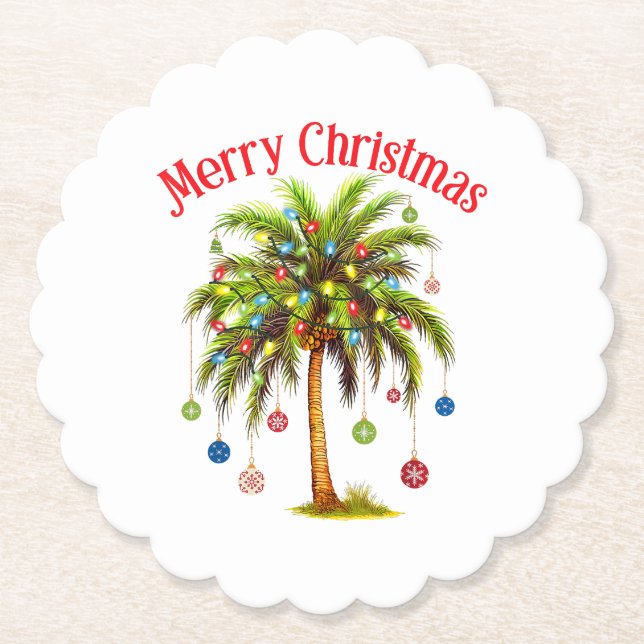 Frohe Weihnachtspalme Tree Light Hawaiian Tropical Untersetzer (Vorderseite)