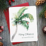 Frohe Weihnachtspalme Tropenküste Mitteilungskarte<br><div class="desc">Eine moderne,  stilvolle,  flache Gästekarte mit moderner und handgeschriebener Schrift-Typografie mit einem geschmückten Palmenbaum. Passen Sie diese Karte einfach an,  indem Sie auf die Schaltfläche "Personalisieren" klicken.</div>