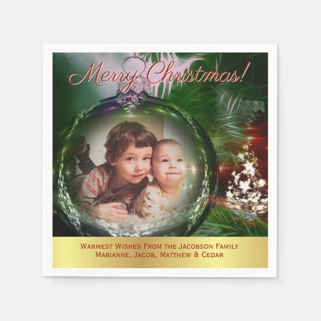 Frohe Weihnachtspass Bauble Ornament Bild Rahmen Serviette (Vorderseite)
