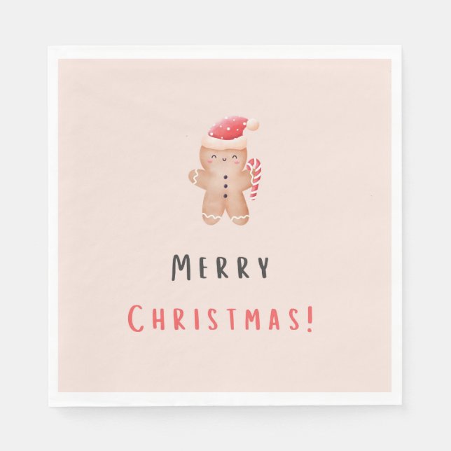 Frohe Weihnachtspastel Pink Gingerbread Serviette (Vorderseite)