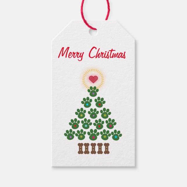 Frohe Weihnachtspaw Print Tree Geschenk-Tag Geschenkanhänger (Vorderseite)