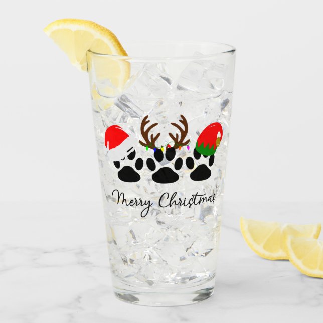 Frohe Weihnachtspaws 16oz Pint Glas (Vorderseite Ice)