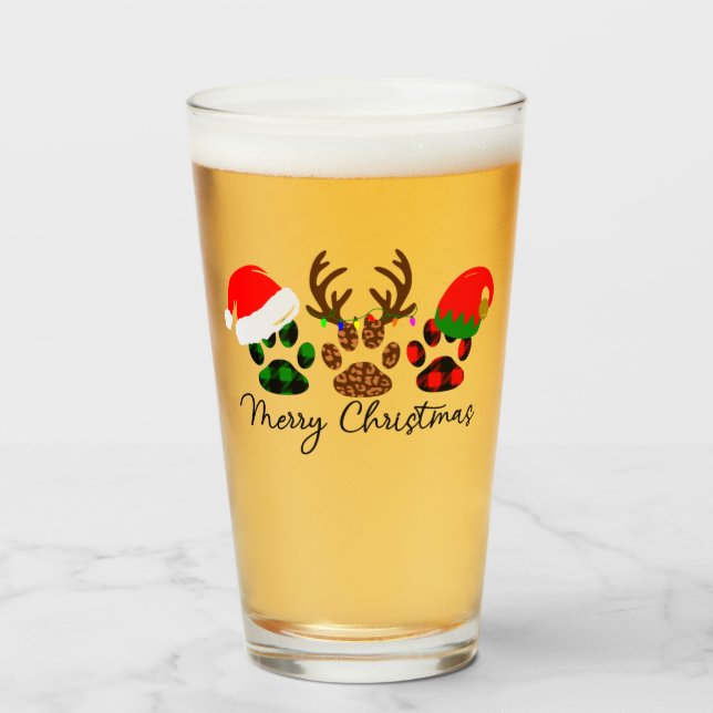 Frohe Weihnachtspaws 16oz Pint Glas (Vorne (Gefüllt))