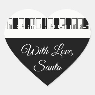 Frohe Weihnachtspiano Keys Typografie Schwarz-weiß Herz-Aufkleber