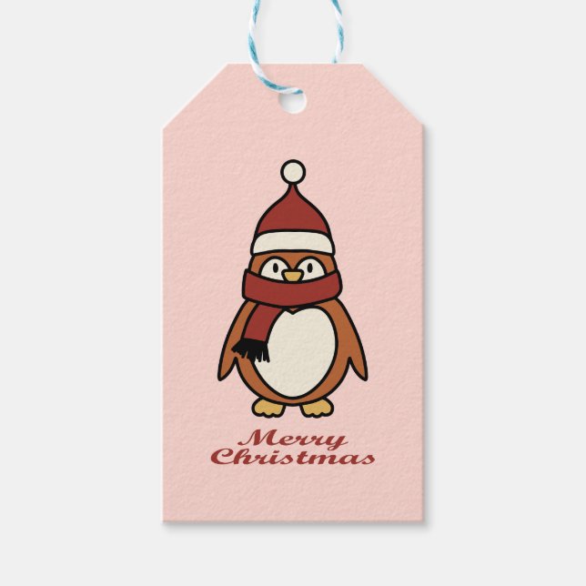 Frohe Weihnachtspinguine Geschenkanhänger (Vorderseite)