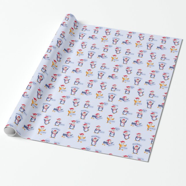 Frohe Weihnachtspinguine Geschenkpapier (Ungerollt)
