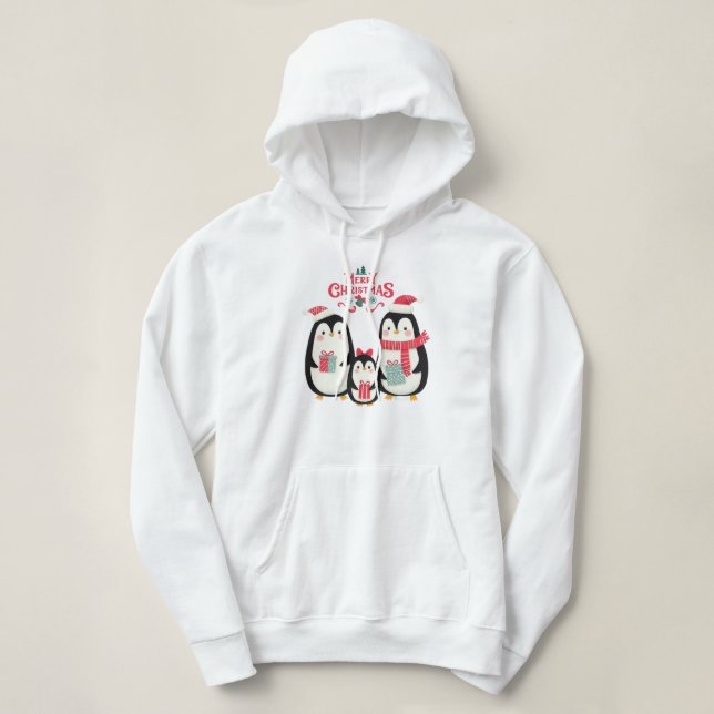 Frohe Weihnachtspinguine Hoodie (Design vorne)