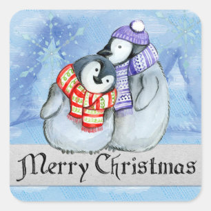 Frohe Weihnachtspinguine Quadratischer Aufkleber