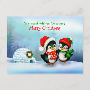 Frohe Weihnachtspinguine und Iglu in Snow Feiertagspostkarte