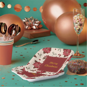 Frohe Weihnachtspoinsettia florales elegantes Desi Pappteller