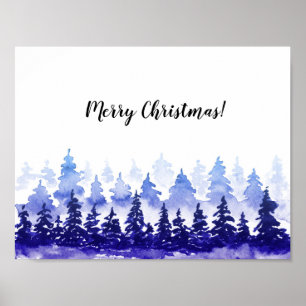 Frohe Weihnachtsposter. Blaue Winterlandschaft. Poster