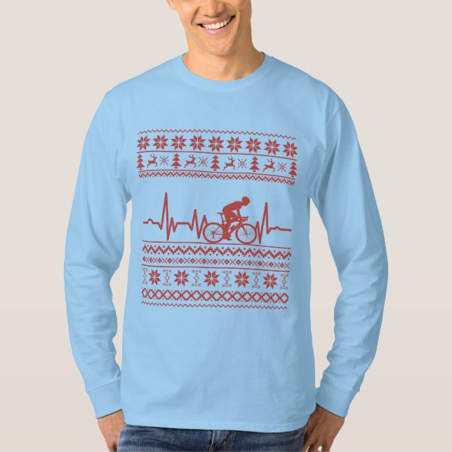 Frohe Weihnachtspulli auf dem Fahrrad T-Shirt (Vorderseite)