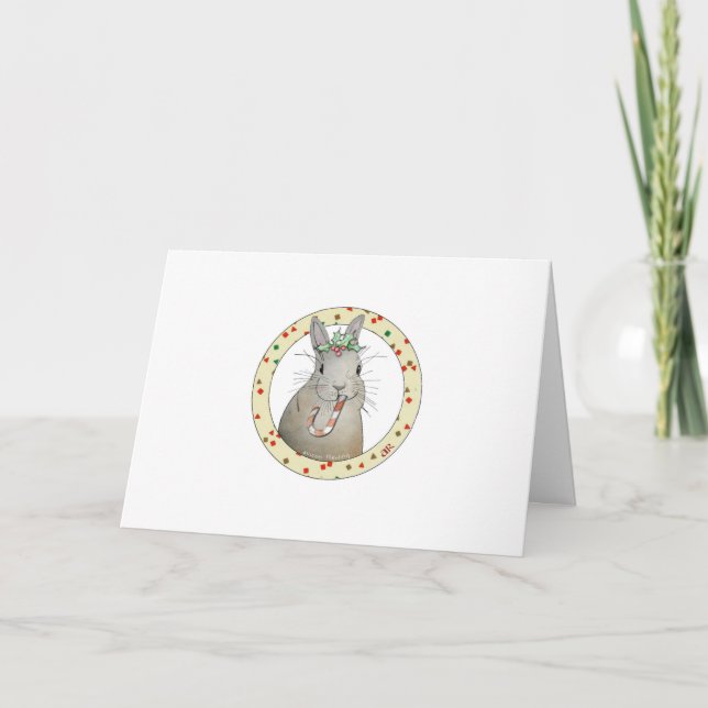 Frohe WeihnachtsRabbit mit Candy Cane Card Karte (Vorderseite)