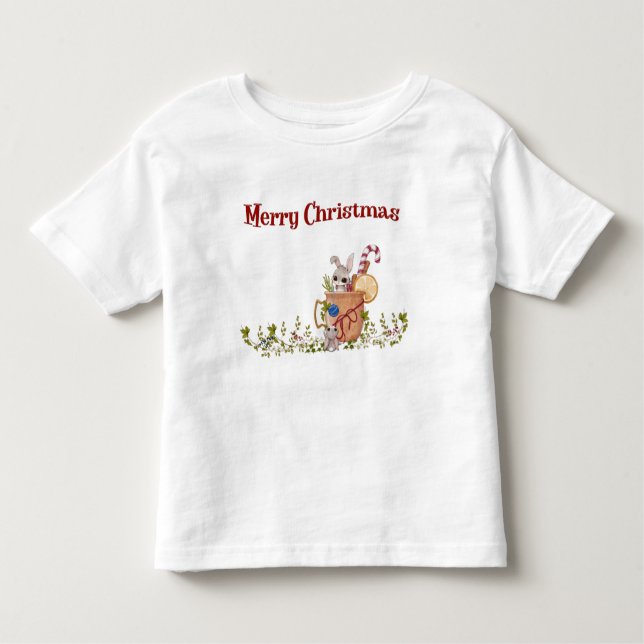 Frohe WeihnachtsRabbit Teasing Bunny Holiday Szene Kleinkind T-shirt (Vorderseite)