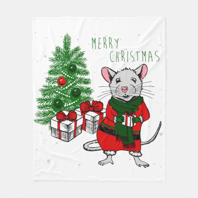 Frohe Weihnachtsratte Fleecedecke (Vorderseite)
