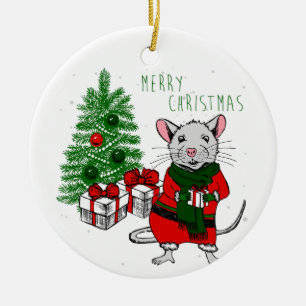 Frohe Weihnachtsratte Keramik Ornament