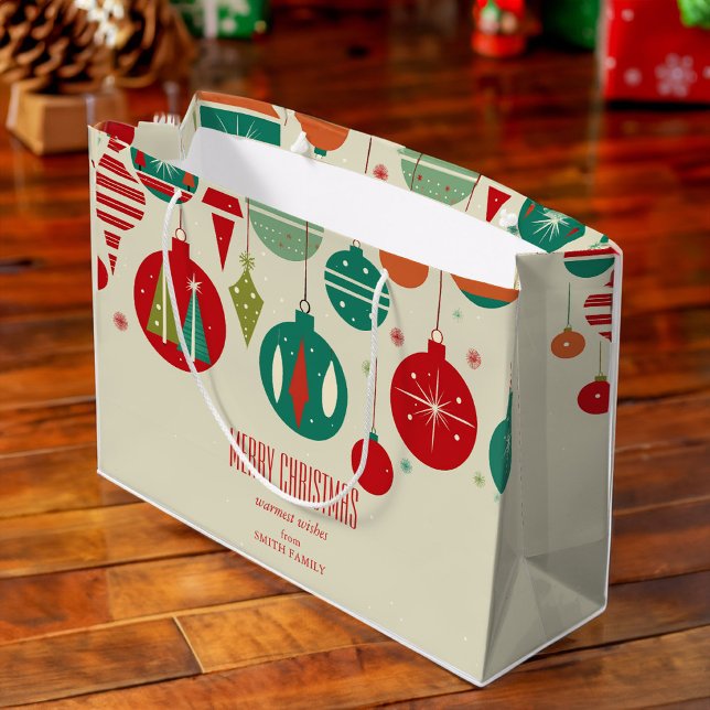 Frohe WeihnachtsRetro aus dem 20. Jahrhundert Baub Große Geschenktüte (Merry Christmas modern retro midcentury baubles beige simple Large Gift Bag)