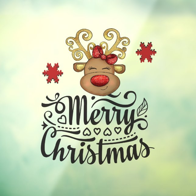 Frohe Weihnachtsrinder Glitzer rote Nase  Fensteraufkleber (Blatt 3)