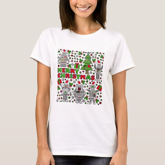 Frohe Weihnachtsroboter T-Shirt (Vorderseite)