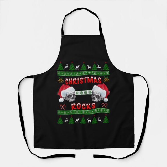 Frohe WeihnachtsROCKS Ugly Christmas Sweater Schürze (Vorderseite)