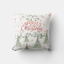 Frohe Weihnachtsrot und grüne Schneebäume Kissen