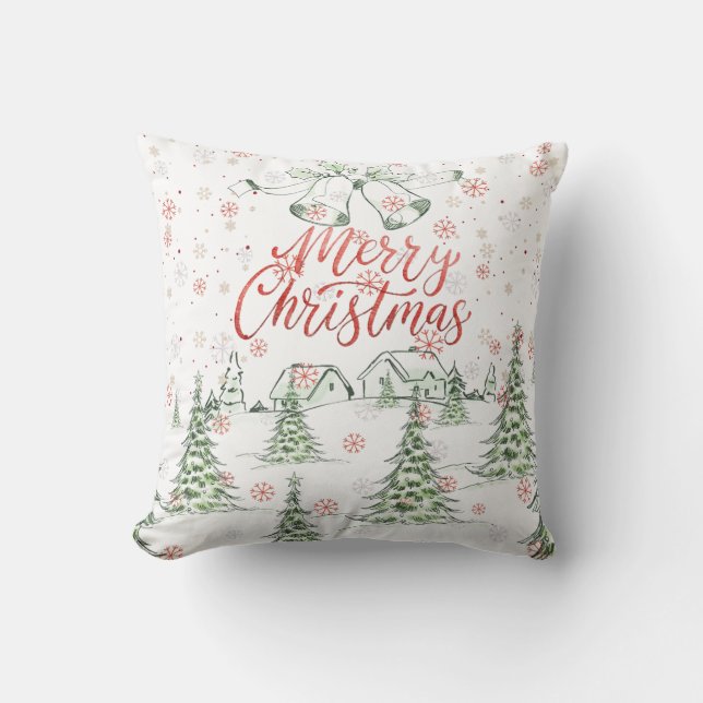Frohe Weihnachtsrot und grüne Schneebäume Kissen (Vorderseite)