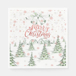 Frohe Weihnachtsrot und grüne Schneebäume Serviette