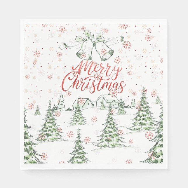 Frohe Weihnachtsrot und grüne Schneebäume Serviette (Vorderseite)