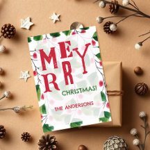 Frohe Weihnachtsrot und grüne Wasserfarbe