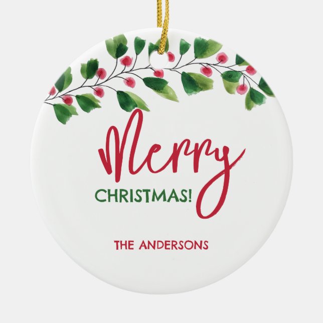 Frohe Weihnachtsrot und grüne Wasserfarbe Keramik Ornament (Vorne)