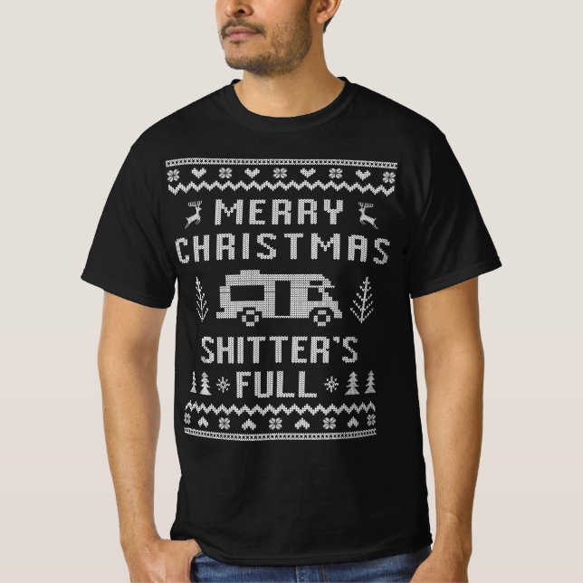 Frohe Weihnachtsschäfte Full Ugly Sweater T-Shirt (Vorderseite)