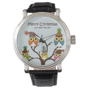 Frohe Weihnachtsschalen auf dem Baum Armbanduhr