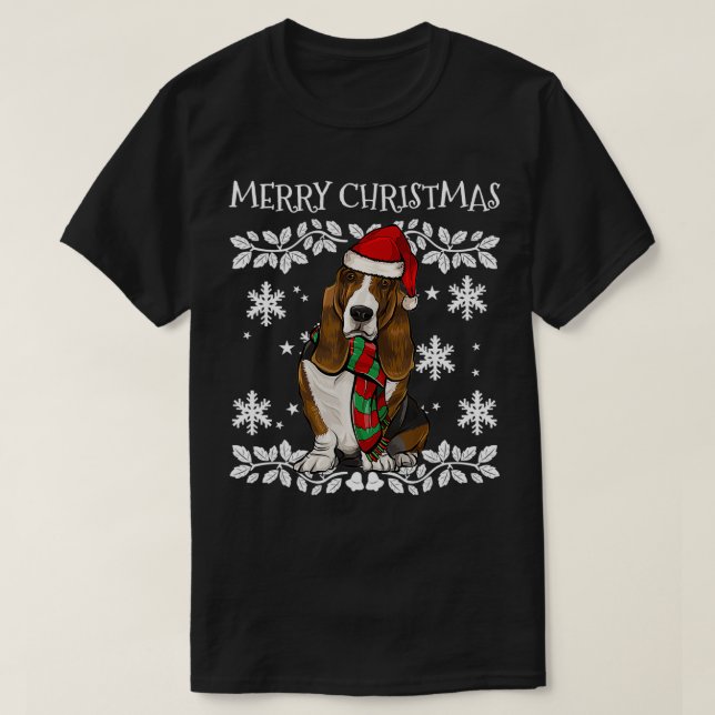 Frohe Weihnachtsschmuck Basset Hound Xmas Weihnach T-Shirt (Design vorne)