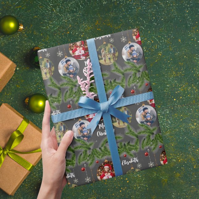 Frohe Weihnachtsschmuck Custom Snowflake Black Geschenkpapier (Von Creator hochgeladen)