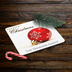 Frohe Weihnachtsschmuck Foto Familienname Rechteckiger Pappuntersetzer