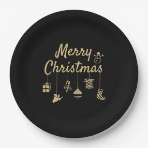 Frohe Weihnachtsschmuck Gold Pappteller