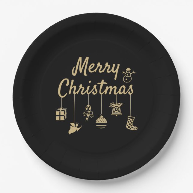 Frohe Weihnachtsschmuck Gold Pappteller (Vorderseite)