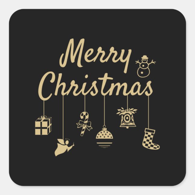 Frohe Weihnachtsschmuck goldene Farbe goldene Deko Quadratischer Aufkleber (Vorderseite)