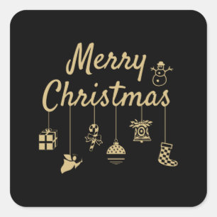 Frohe Weihnachtsschmuck goldene Farbe goldene Deko Quadratischer Aufkleber