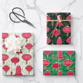 Frohe Weihnachtsschmuck mit Kiefernzweigen Holly Geschenkpapier Set