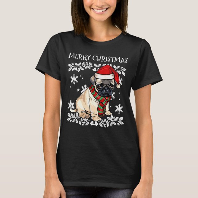 Frohe Weihnachtsschmuck Mops Xmas Weihnachten T-Shirt (Vorderseite)