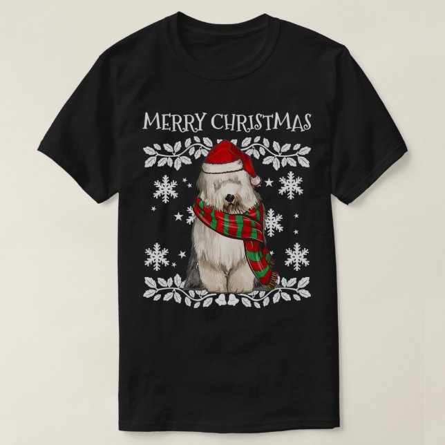 Frohe Weihnachtsschmuck Old English Sheepdog Xmas T-Shirt (Design vorne)