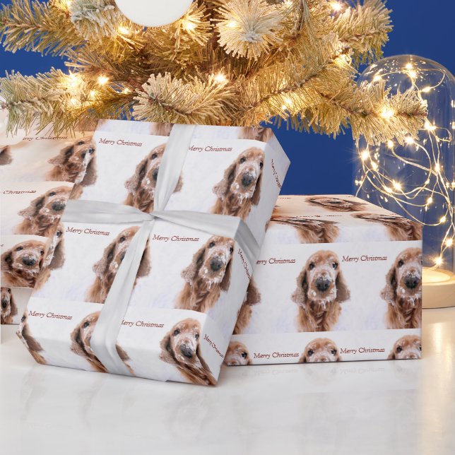 Frohe Weihnachtsschnee auf einer goldenen Retrieve Geschenkpapier (Feiertage)