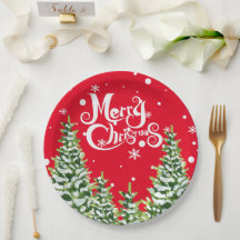 Frohe Weihnachtsschnee Bäume Weihnachtspapier Plat