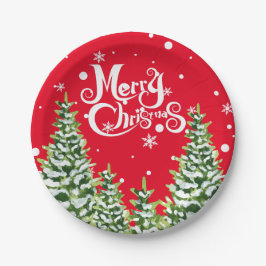 Frohe Weihnachtsschnee Bäume Weihnachtspapier Plat Pappteller