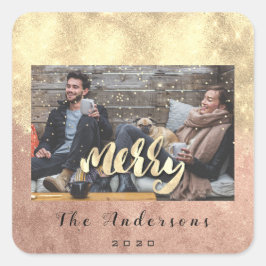Frohe Weihnachtsschnee Confetti Rose Gold Foto Quadratischer Aufkleber