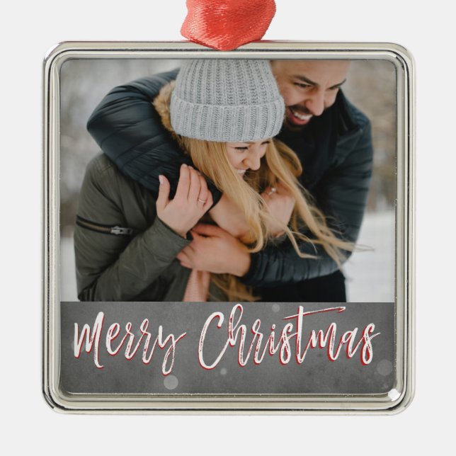 Frohe Weihnachtsschnee oder Schneeflocke Foto Orna Ornament Aus Metall (Vorne)